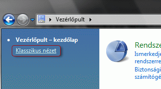 Vista Vezérlőpult - Klasszikus nézet